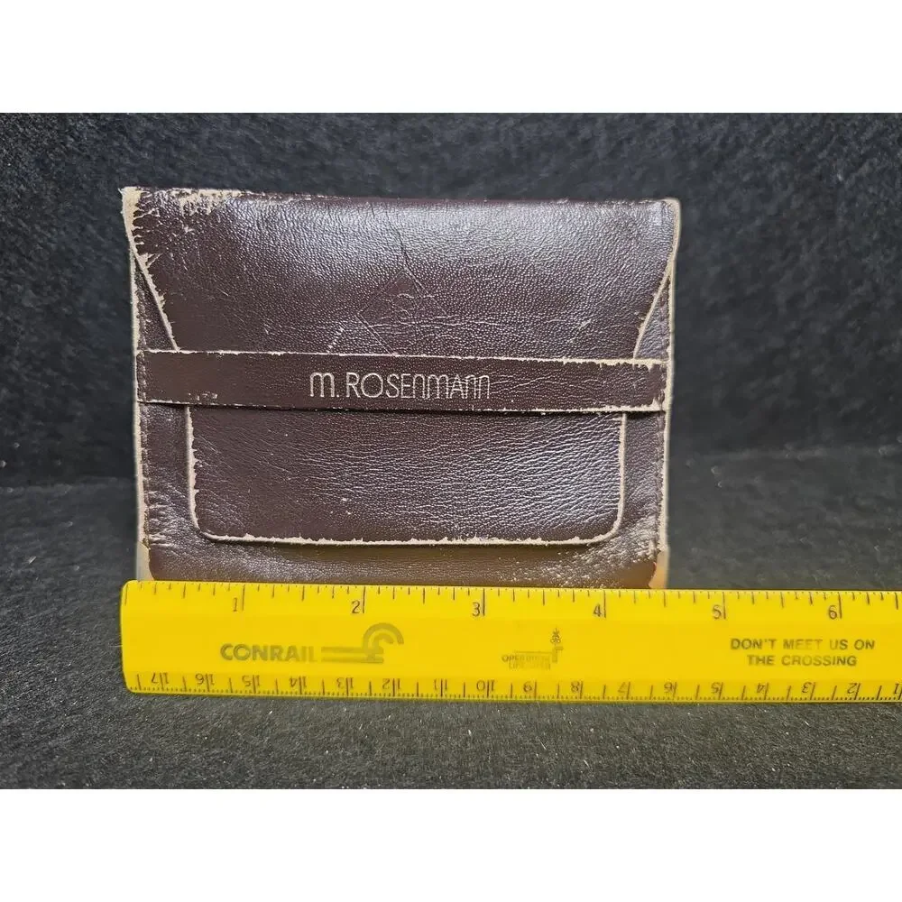 Vintage m. ROSENMANN Brown Leather Card Wallet Minimalist Case Retro